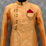 Beige Silk Blend Majestic Sherwani with Pyjama For men